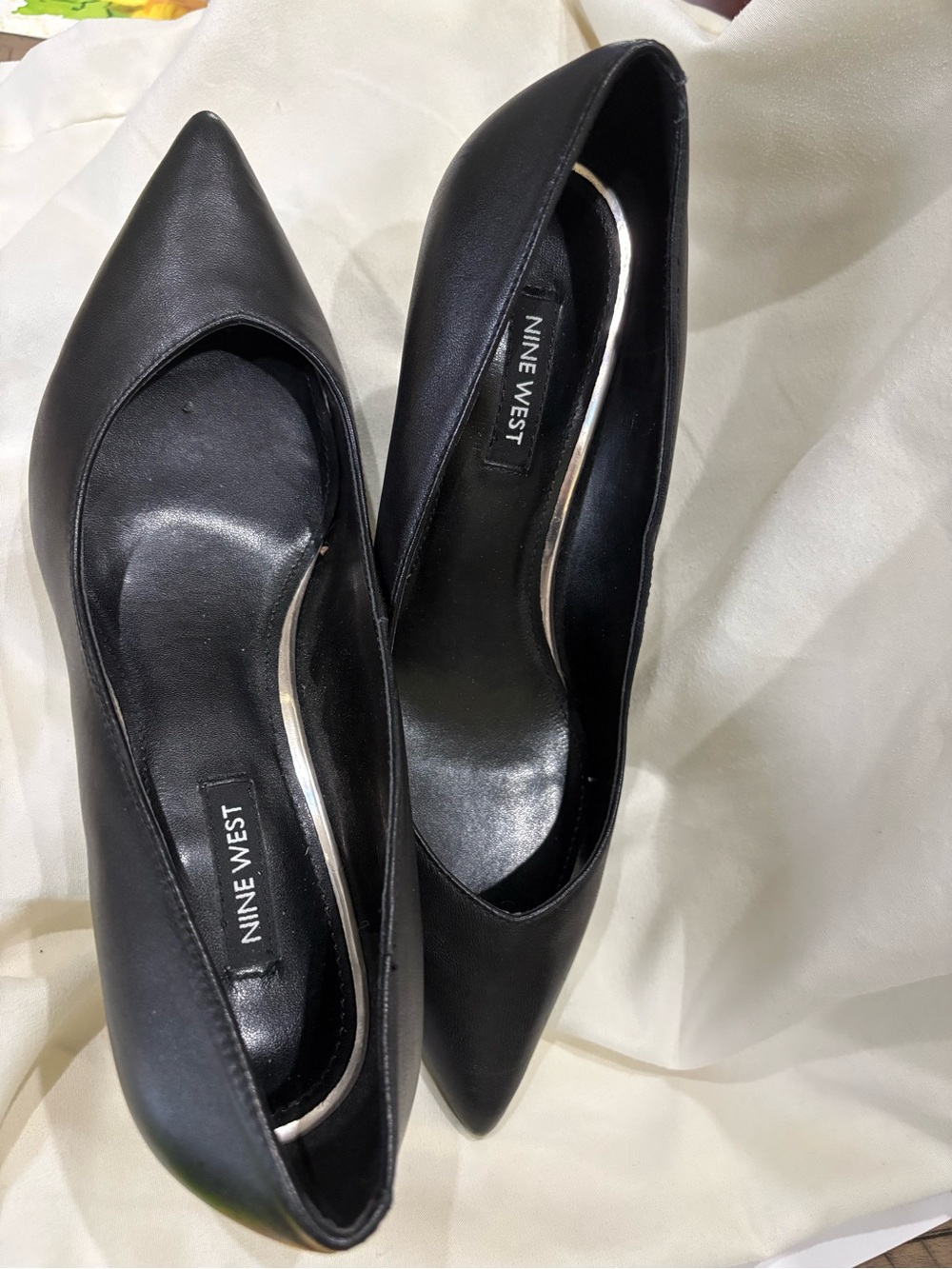 Nine West Black Pointed Toe Leather-Look Pumps
